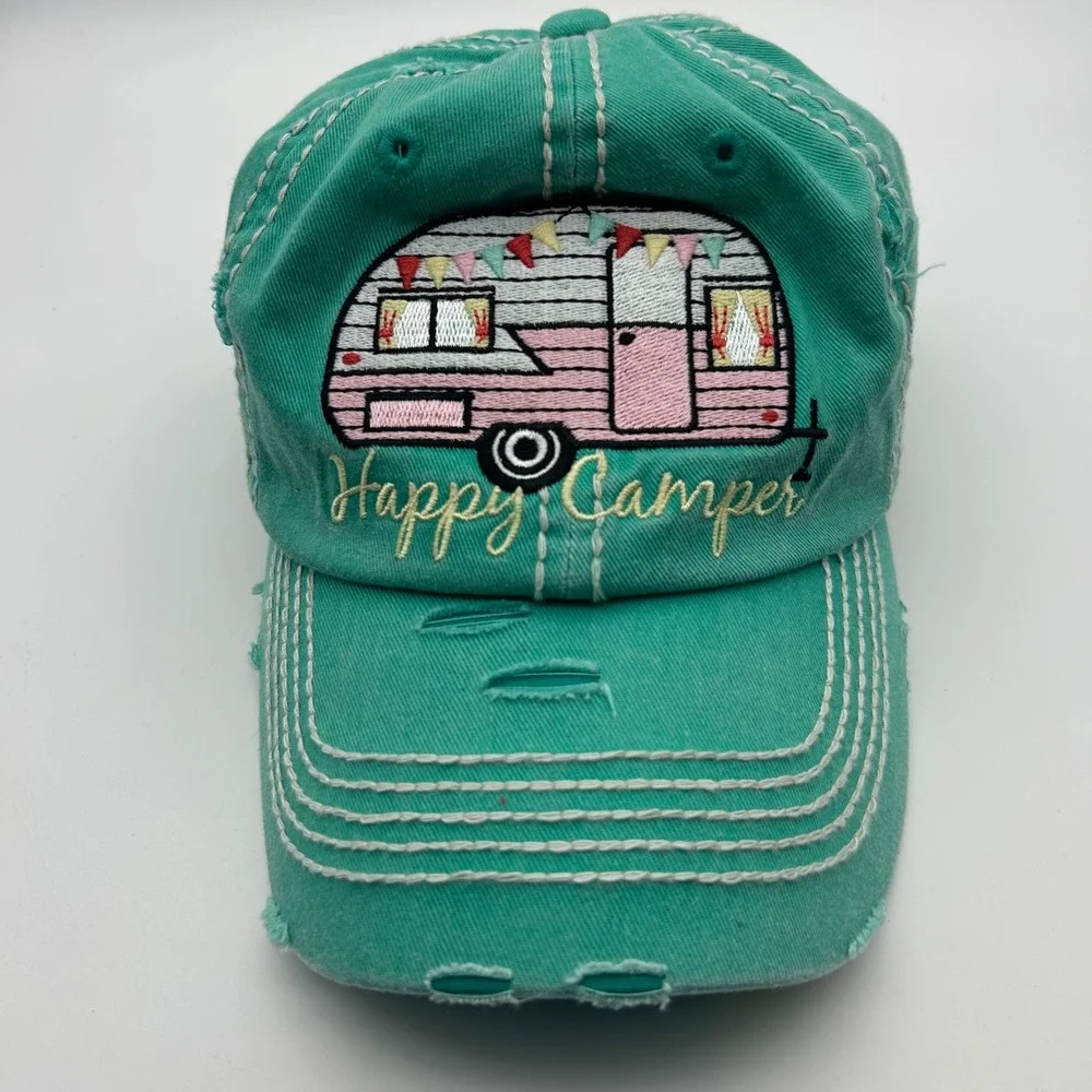 KBETHOS‎ Vintage Teal Green Distressed Camper Trailer Embroidered Baseball Cap